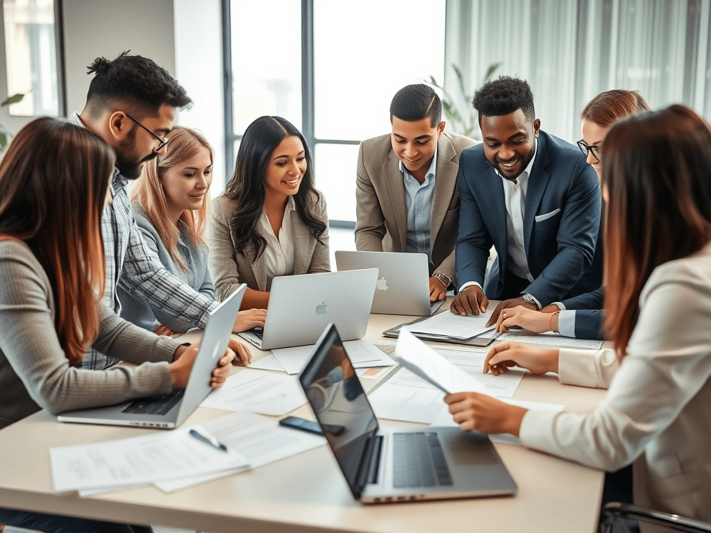 Équipe de recrutement du cabinet de recrutement international WeMoveWise en pleine discussion sur l'embauche de talents étrangers.